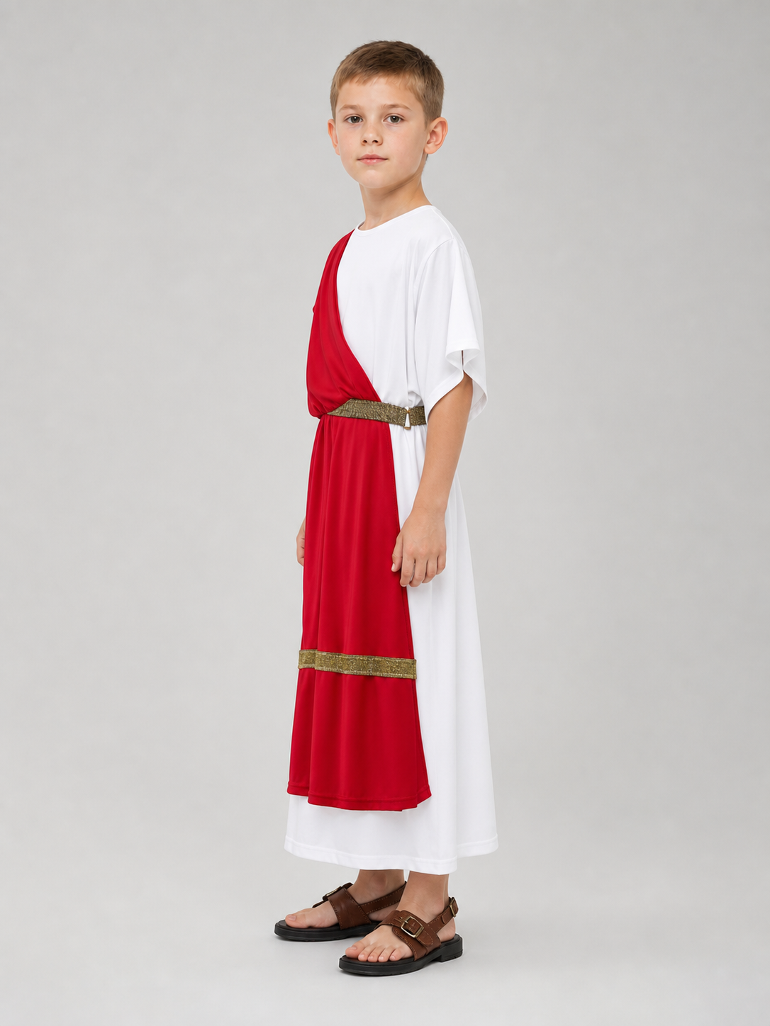 Ancient Greek Costume with Red and Gold Ribbons side view 4