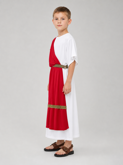 Ancient Greek Costume with Red and Gold Ribbons side view 4