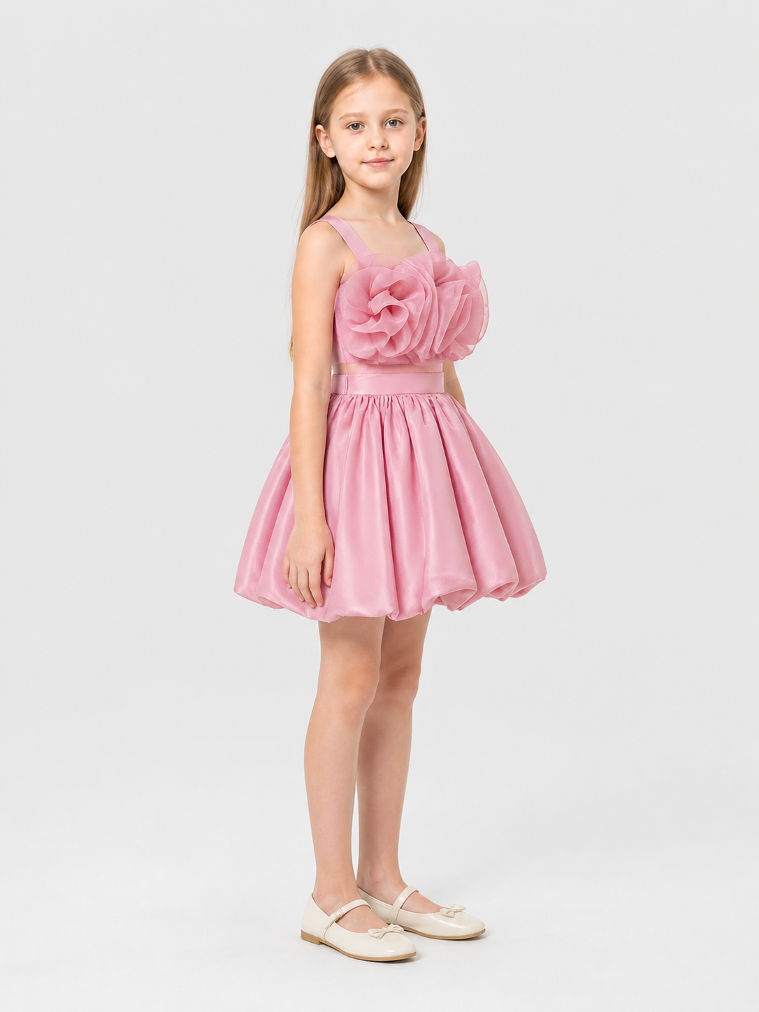 Children's set: bustier top and full skirt with flowers side view