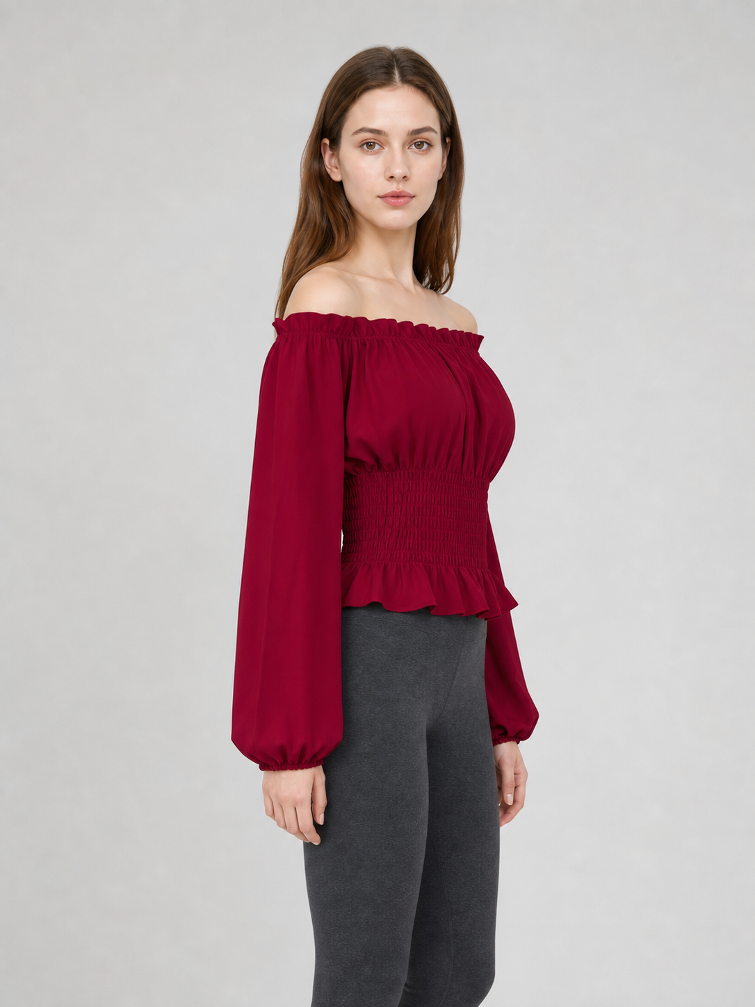 Off-the-Shoulder Blouse with Long Sleeves