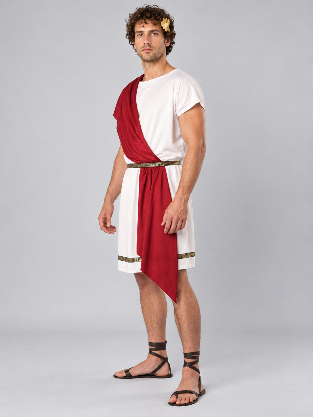 Antique-Style Carnival Costume with Red Draping side view