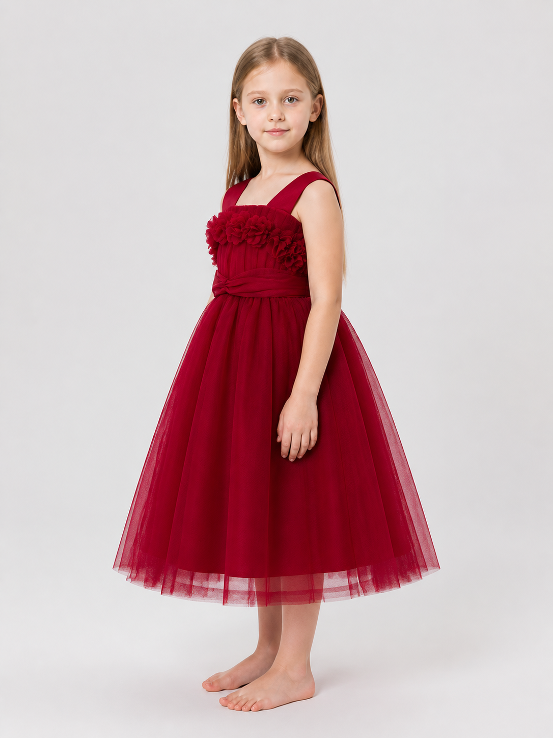 Burgundy Princess Dress for Girls with a Full Skirt side view