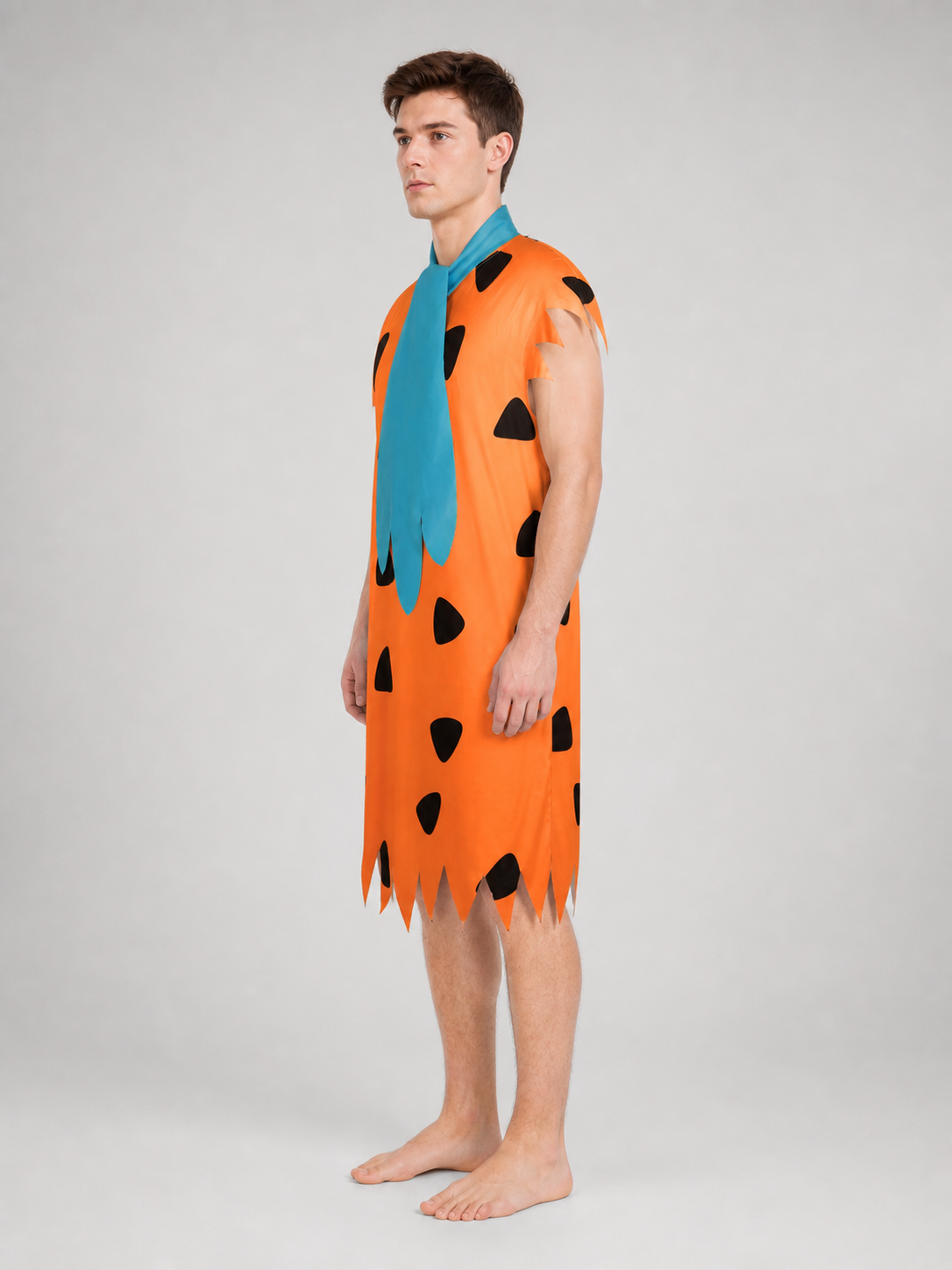 Orange Dress with Black Spots and Blue Accessory side view 8