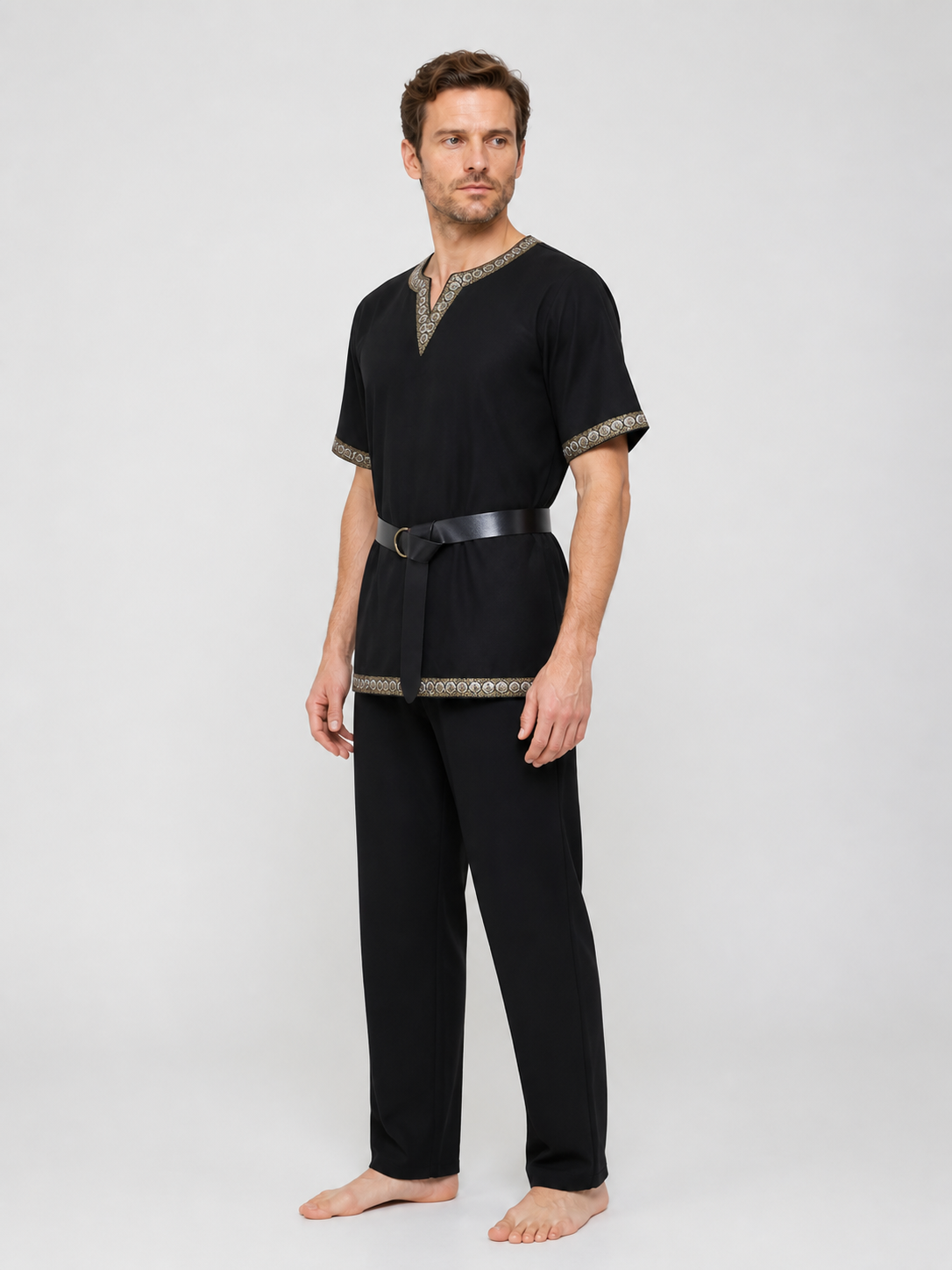 Retro V-Neck Top with Belt and Trim side view