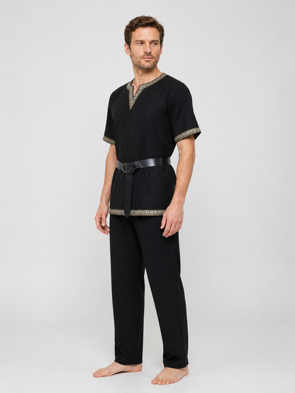 Retro V-Neck Top with Belt and Trim side view