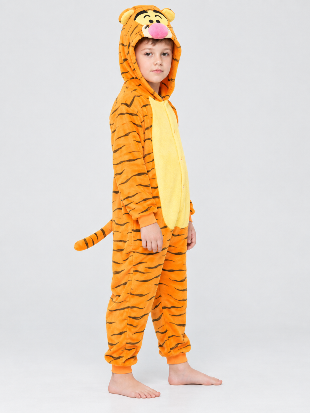 Flannel Pajama Jumpsuit with Tiger Hood and Tail