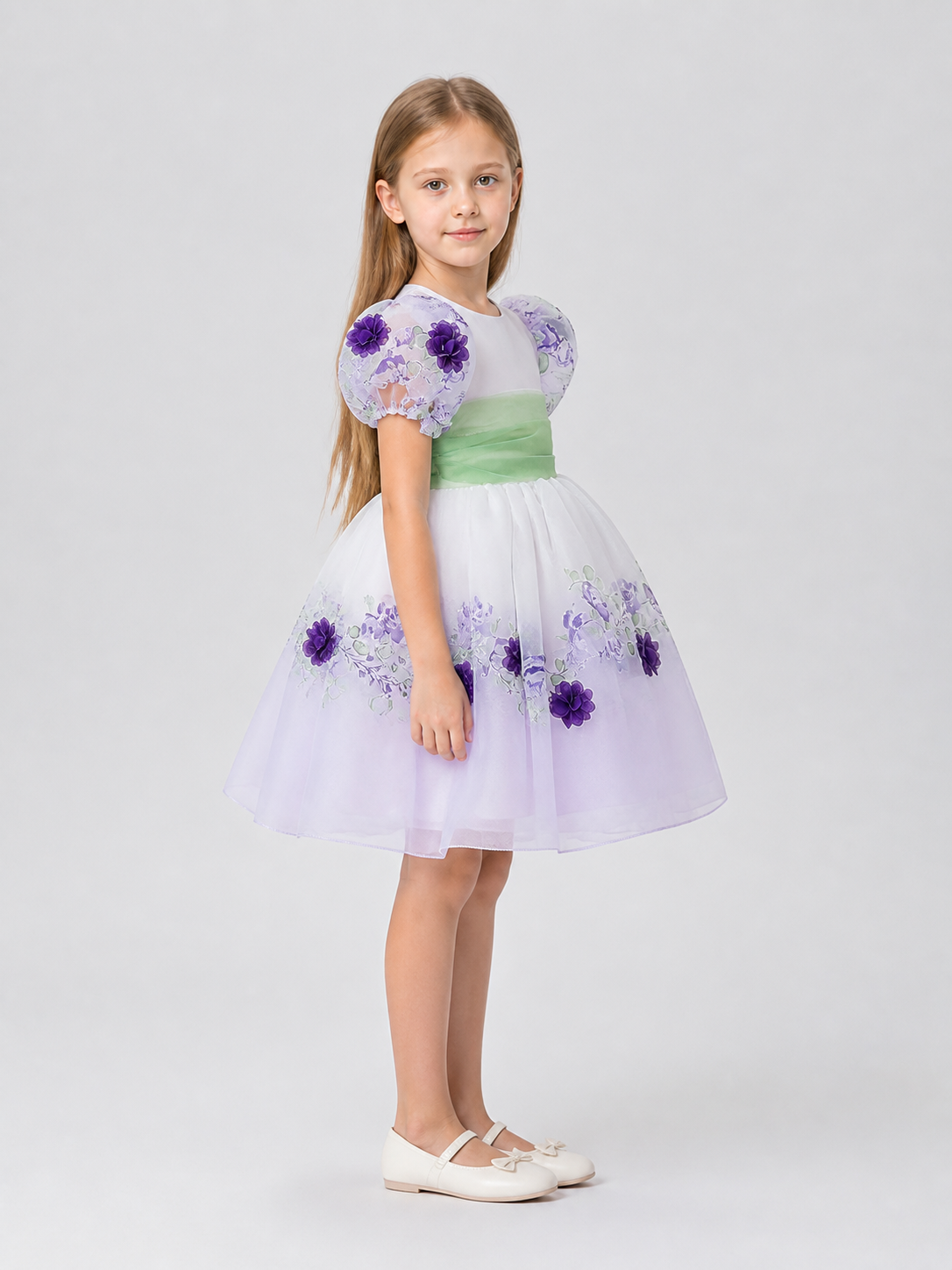 Princess Party Dress with Flowers and a Full Skirt side view