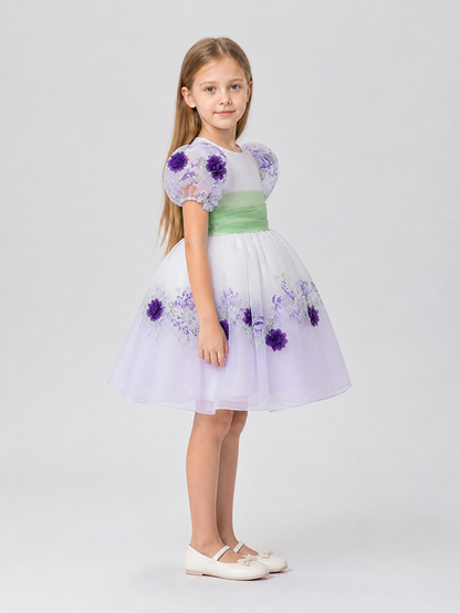 Princess Party Dress with Flowers and a Full Skirt side view