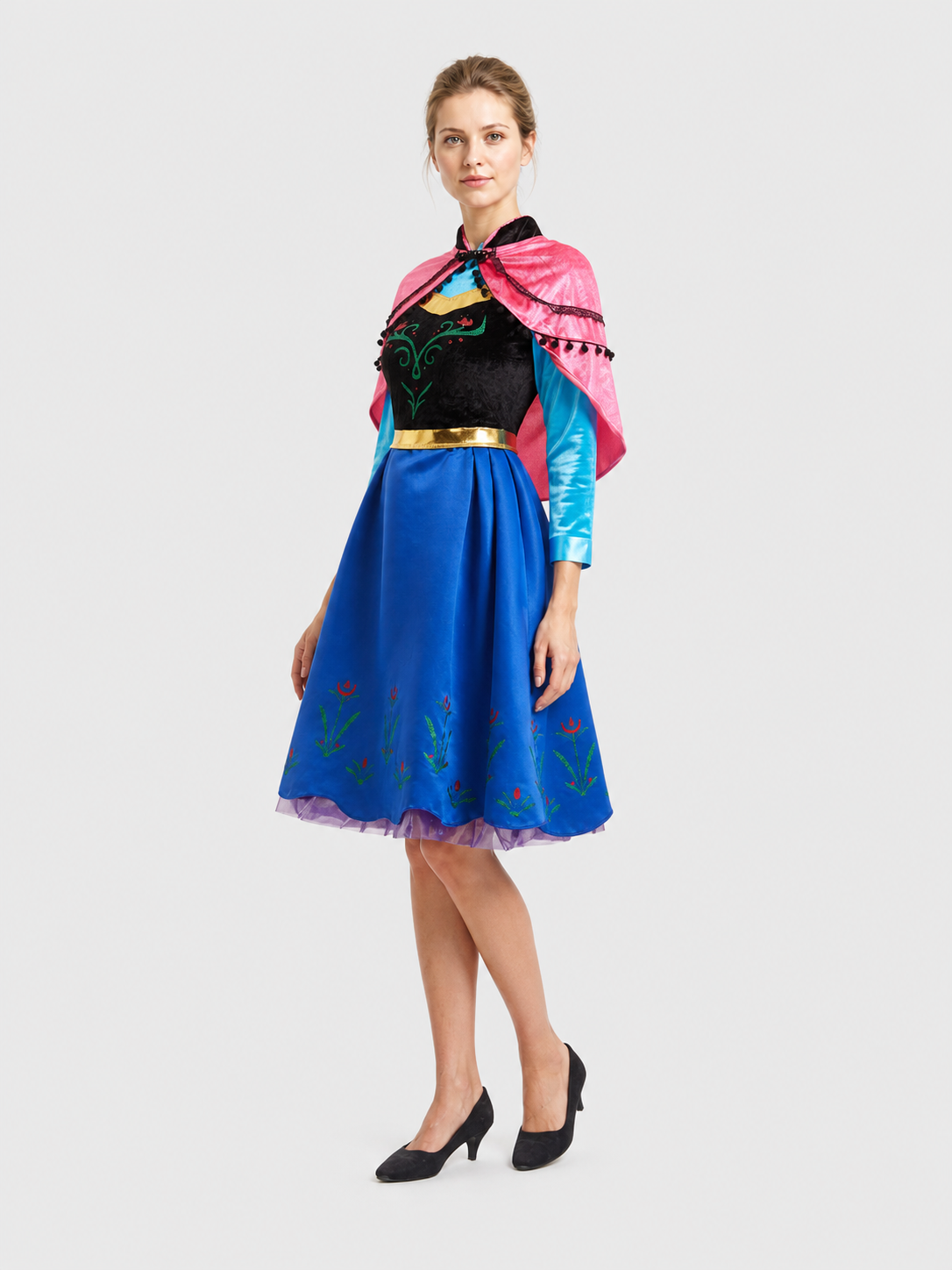 Anna Frozen Cosplay Dress with Cape side view