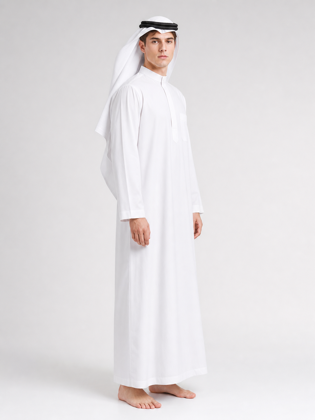 Traditional long white robe with head covering