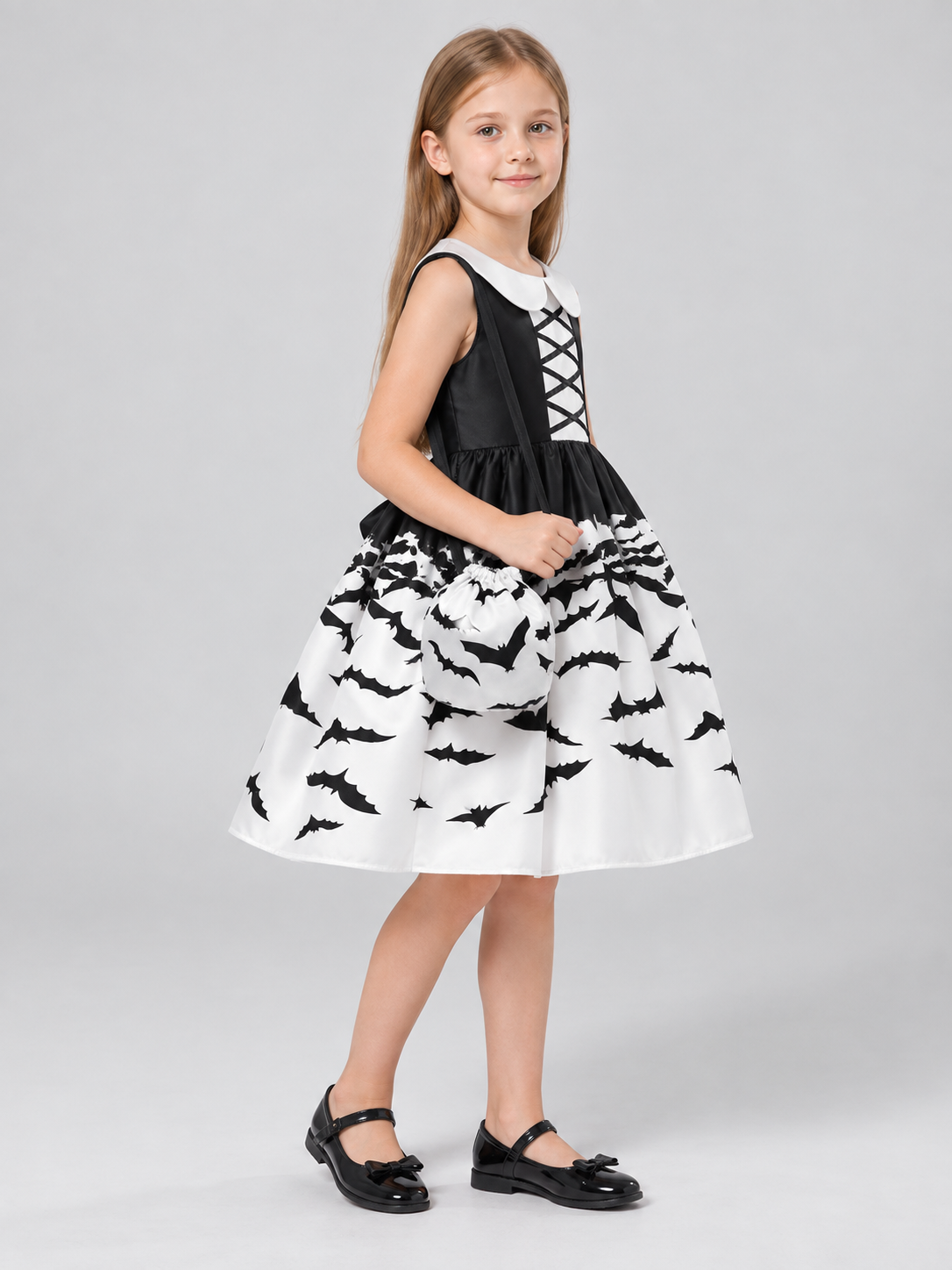 Children’s Carnival Dress with Collar and Bats side view