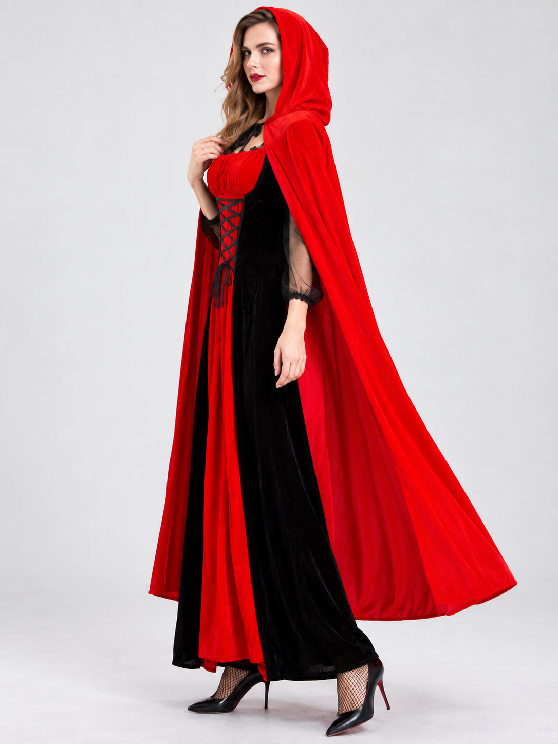 Red and Black Vampire Costume with Cape and Dress