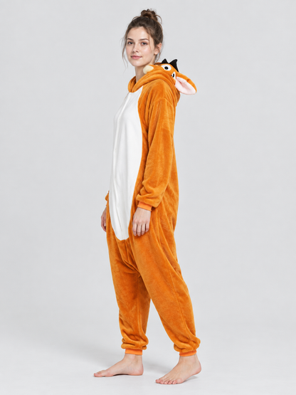 Orange Hooded Jumpsuit Pajama with Appliqué