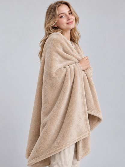 Solid Beige Polyester Throw Blanket