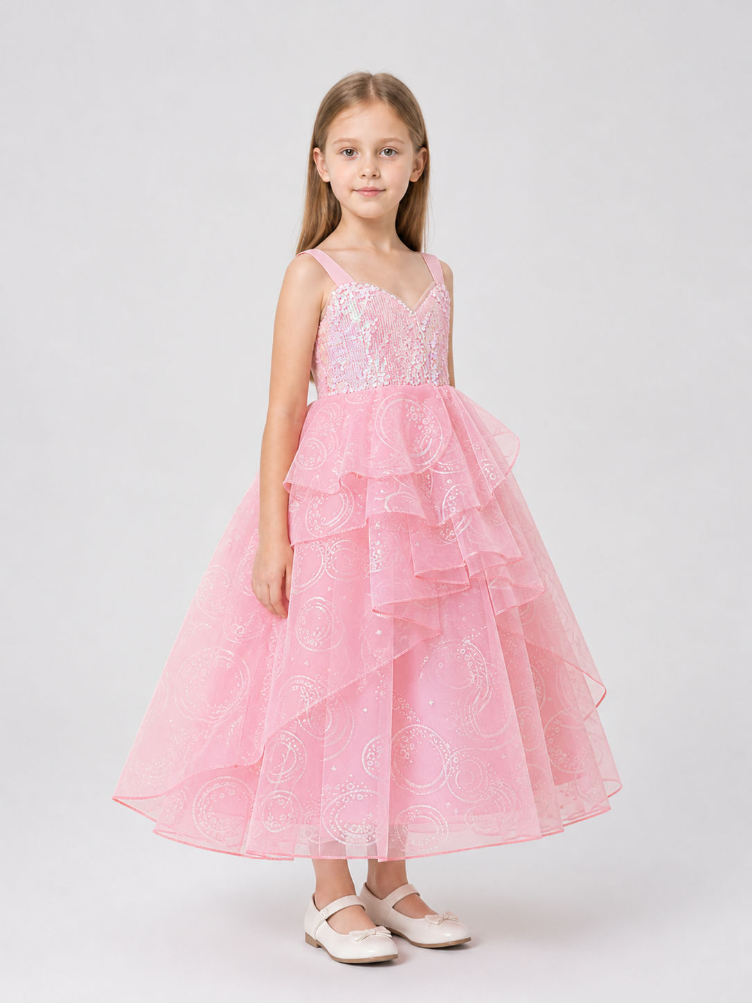 Pink Princess Dress with Sequins and a Full Skirt side view