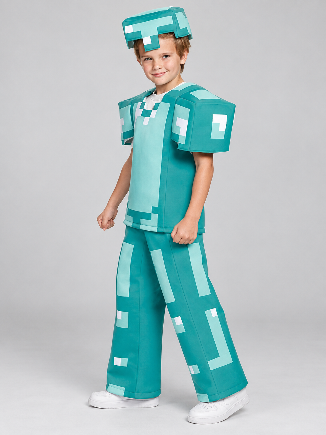 Pixel-style carnival costume with headpiece