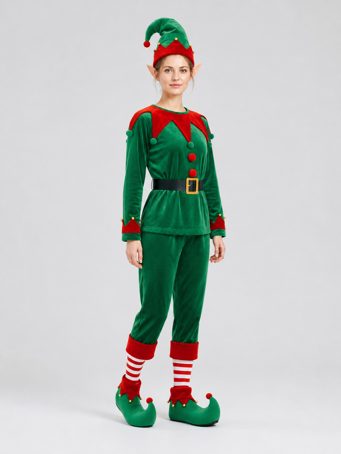 Christmas Elf Costume, Green and Red Set side view