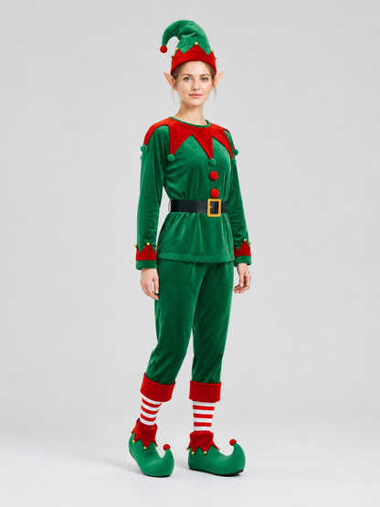 Christmas Elf Costume, Green and Red Set side view