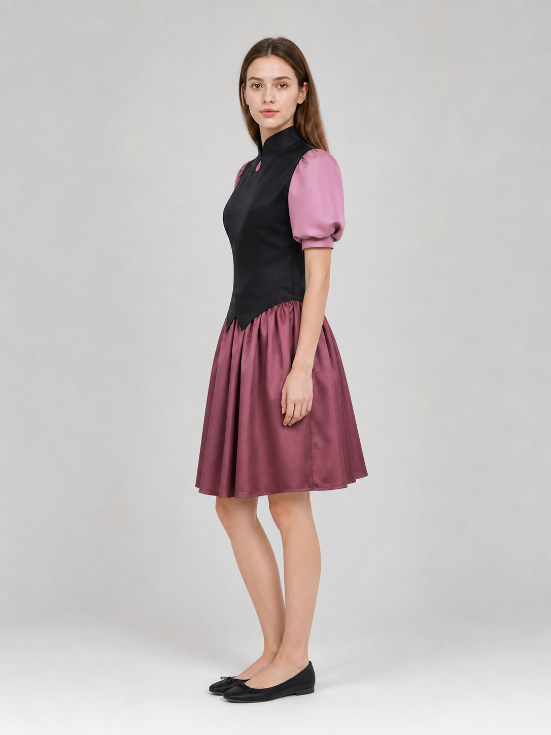Amity Cosplay Costume: Black Top and Burgundy Skirt