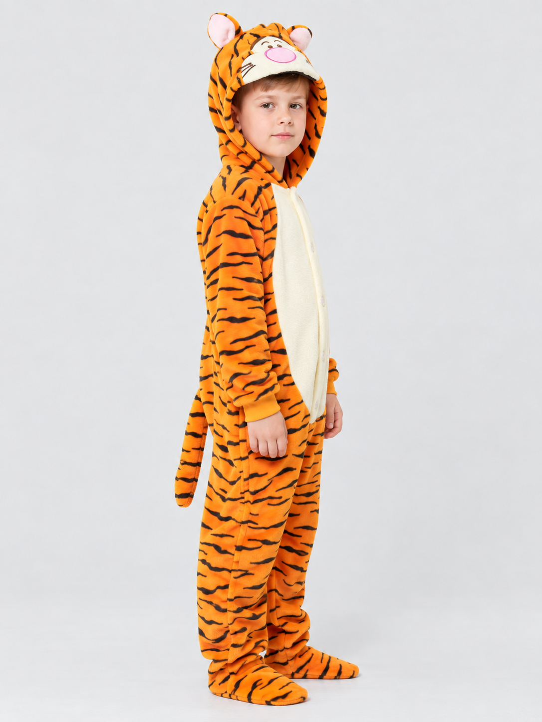 Flannel Hooded Pajama Jumpsuit with Animal Face