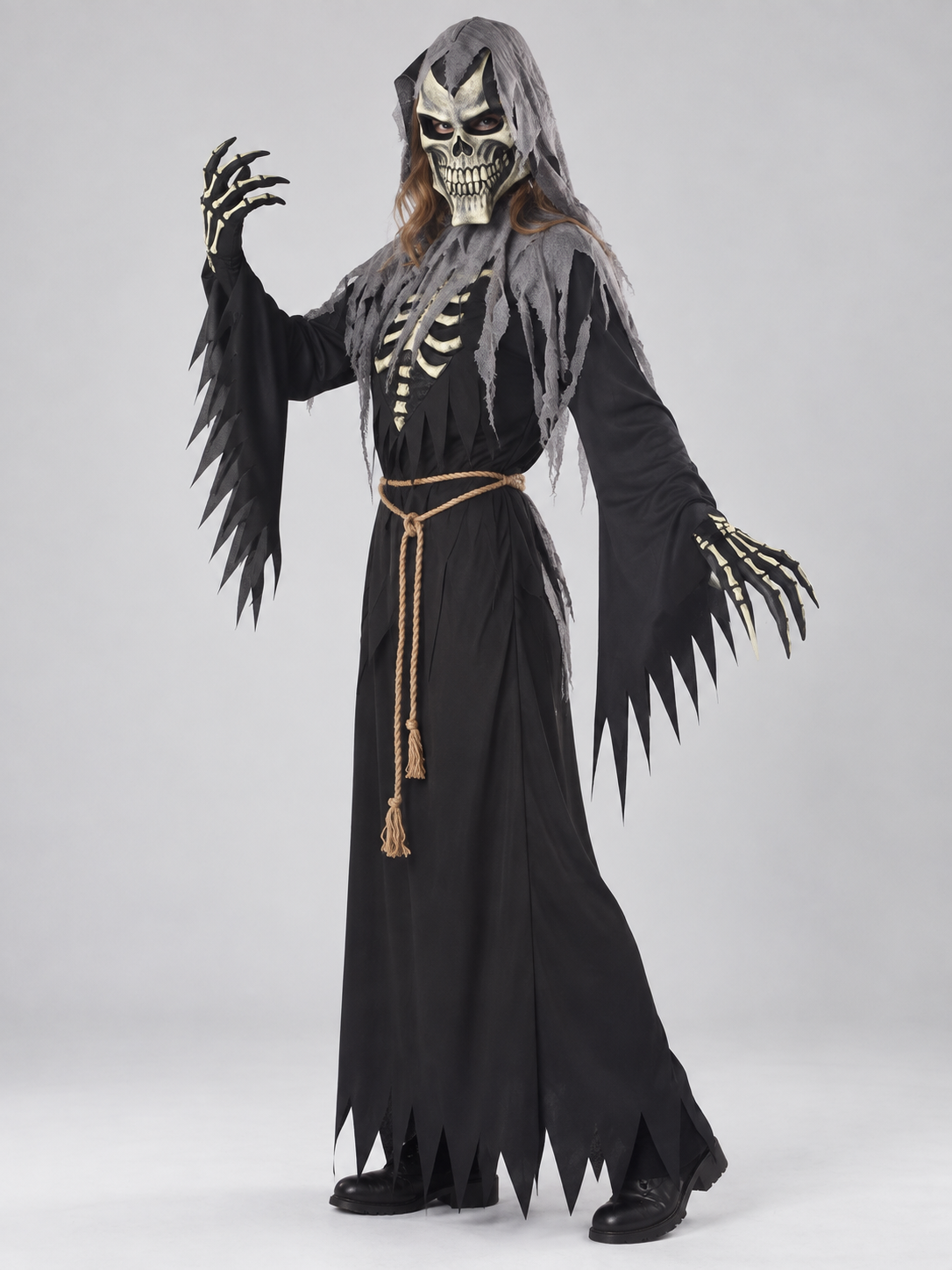 Halloween Carnival Costume: Black Robe, Skull Mask