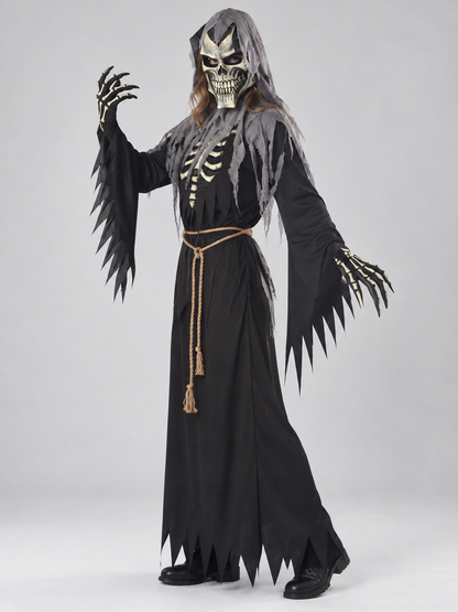 Halloween Carnival Costume: Black Robe, Skull Mask