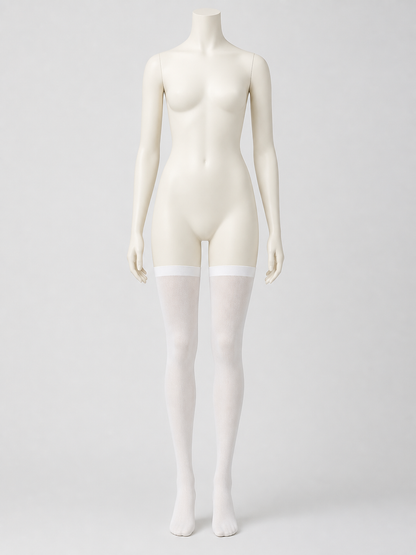 White Sheer Knee-High Socks with a Wide Textured Ribbed Band side view