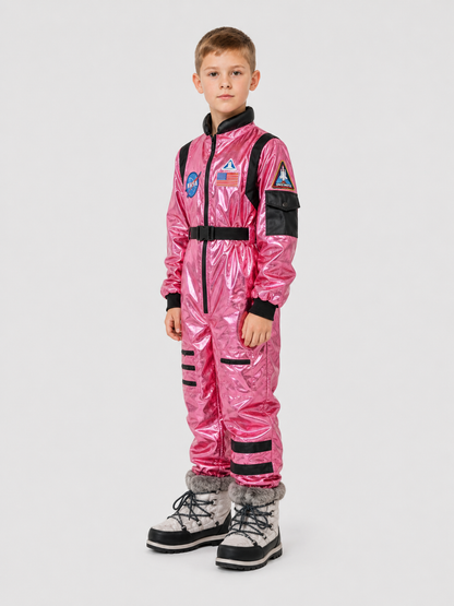 Space Jumpsuit with Pink Glitter, Zipper, and Belt side view
