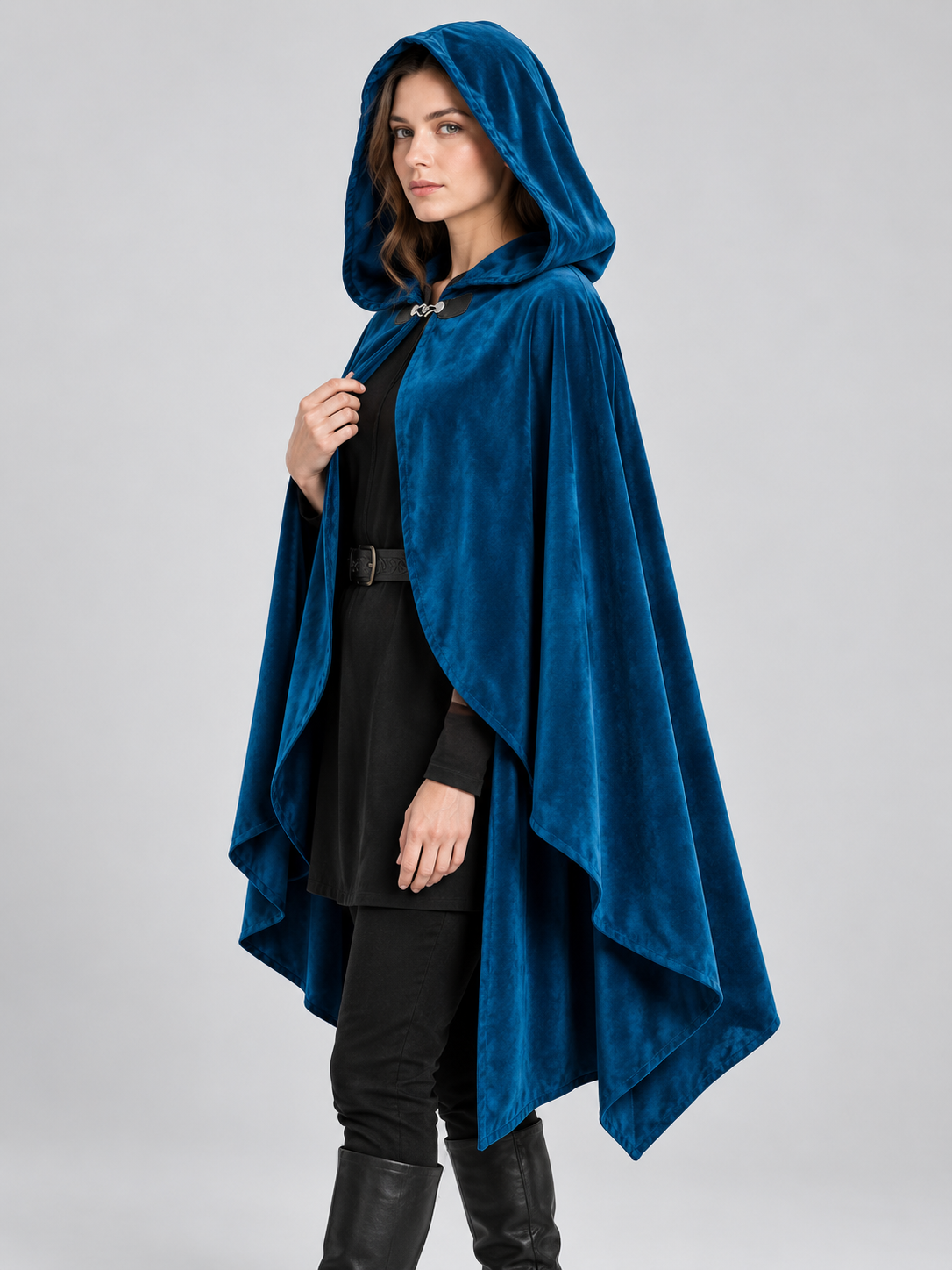 Dark Blue Hooded Cape with Long Panels