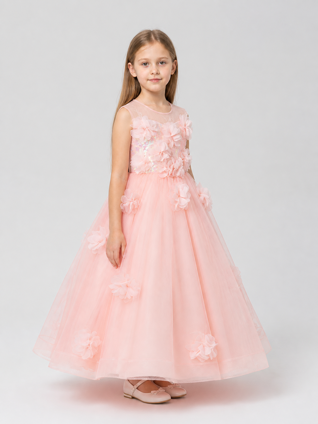 Girls’ Princess Dress with Sequins and Floral Décor side view