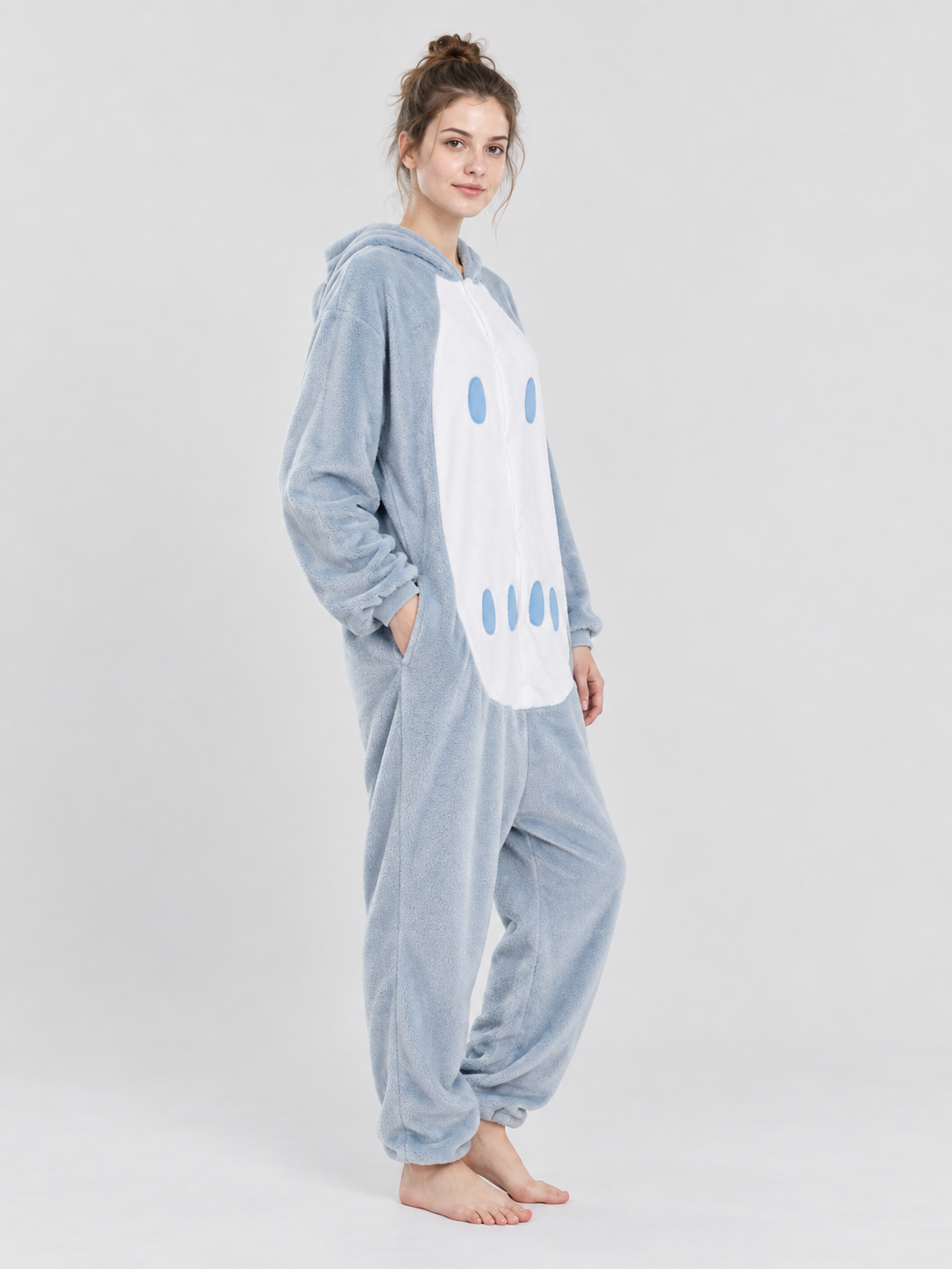 Hooded Pajama Jumpsuit with White Panel