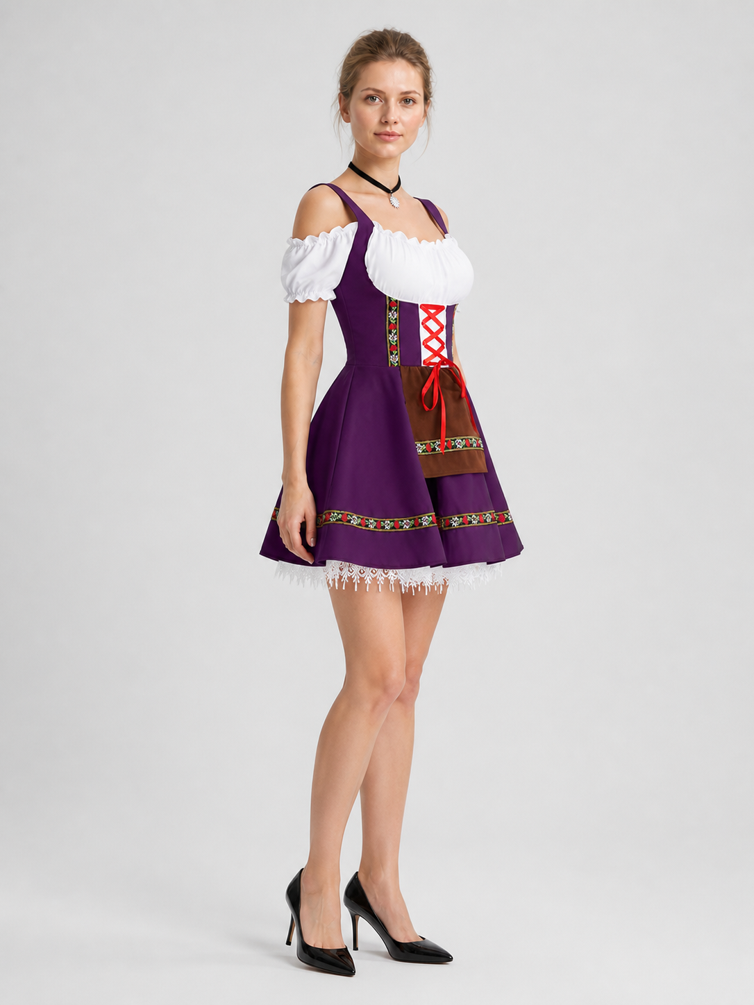 Strappy Cosplay Dress with Apron for Stage side view