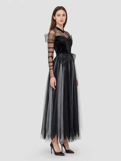 Gothic Costume: Black Long Dress with a Full Skirt side view