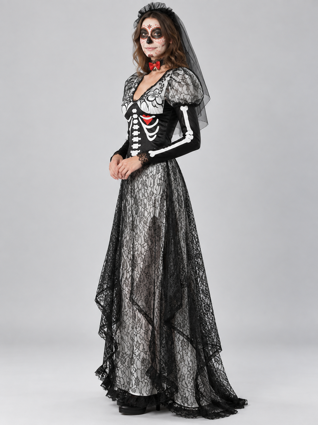 Halloween Ghost Costume with Veil and Bow