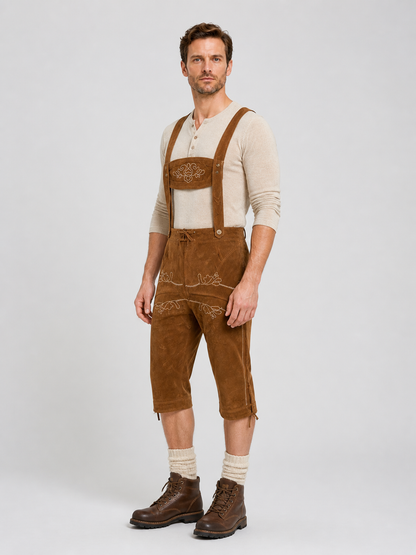 Oktoberfest Embroidered Bib Pants with Suspenders, Brown side view