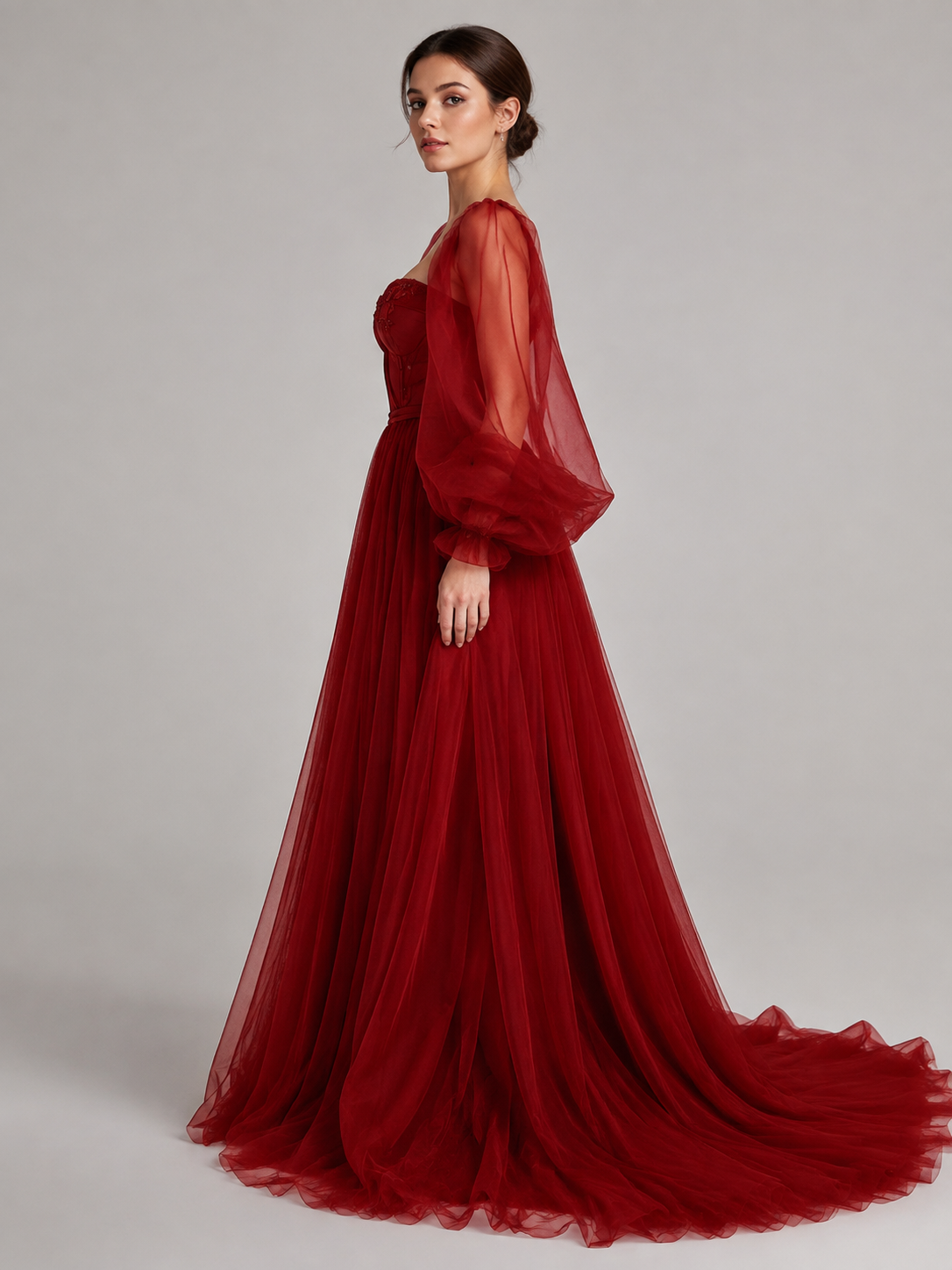 Red Wedding Dress with a Corset Bodice side view