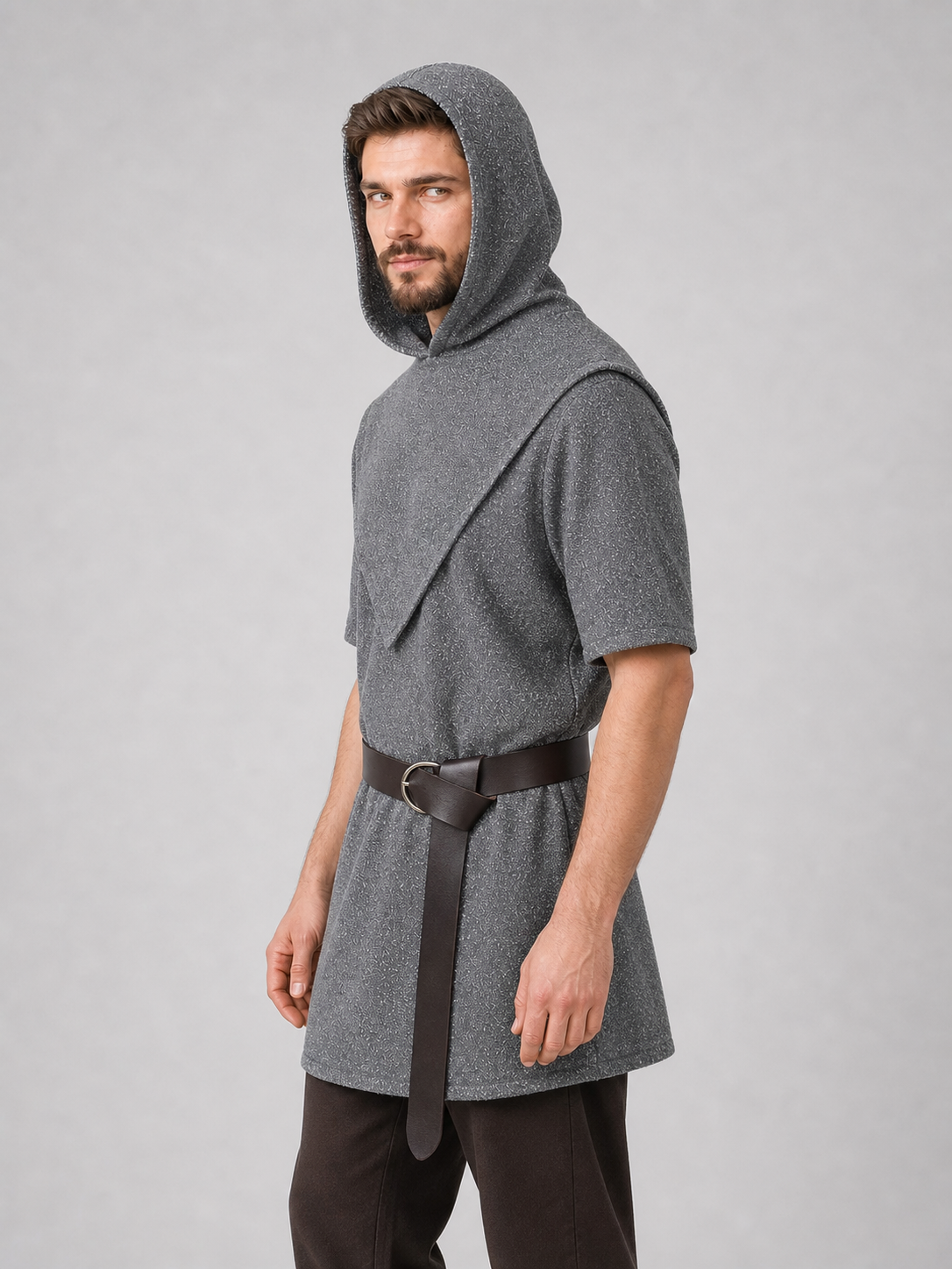 Silver Hooded Tunic Top with Wide Belt