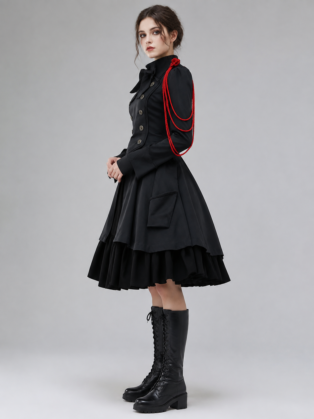 Gothic Dress with Bow and Back Lacing side view