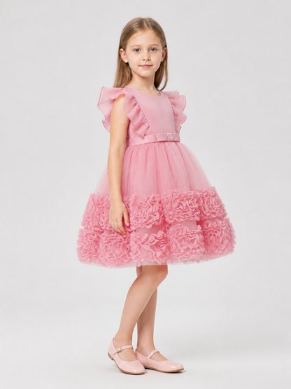 Pink Princess Dress with Tulle Skirt and Bow side view