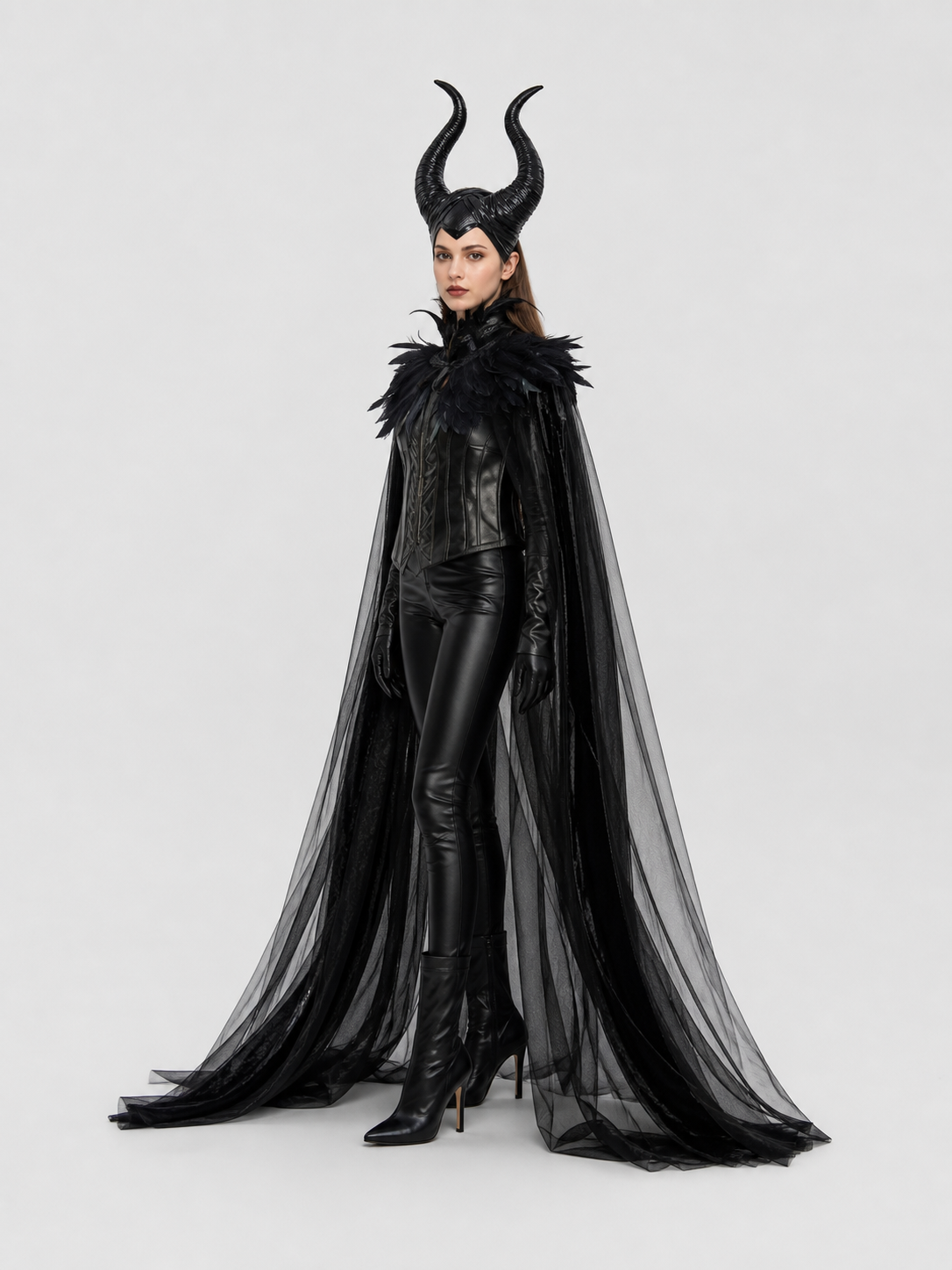 Fantasy Costume with Horns, Mesh Skirt, and Scepter
