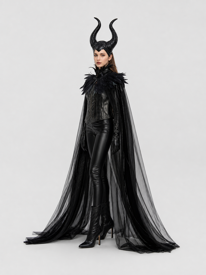 Fantasy Costume with Horns, Mesh Skirt, and Scepter