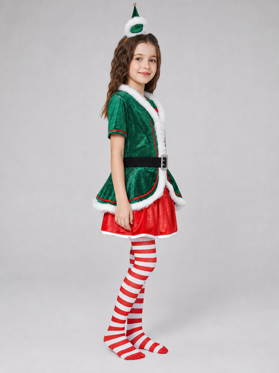 Elf Christmas Costume with Hat and Knee-High Socks