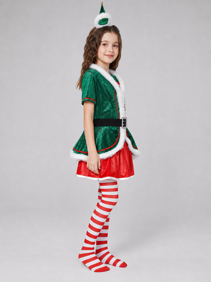 Elf Christmas Costume with Hat and Knee-High Socks