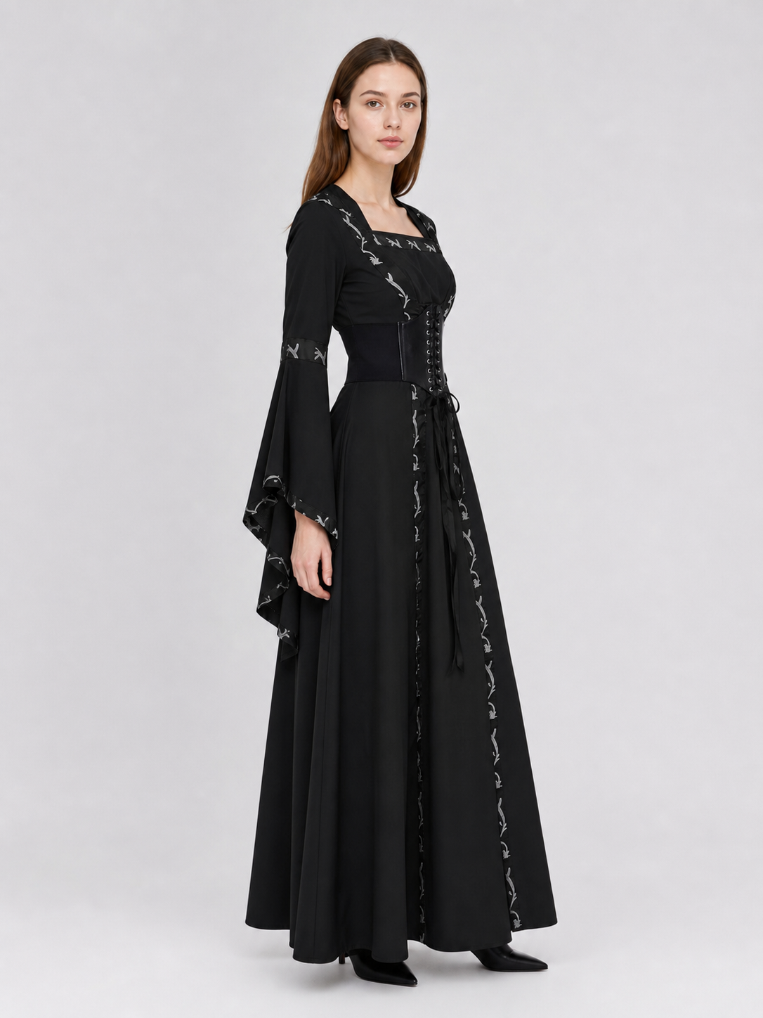 Gothic Long Hooded Dress with Lacing