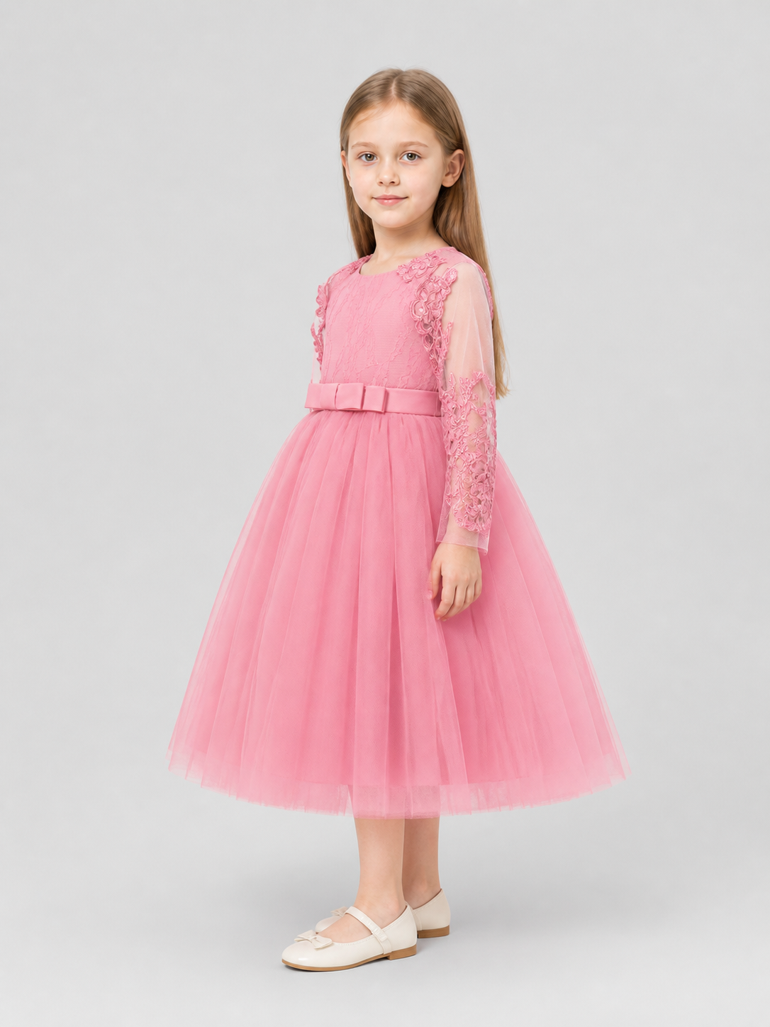 Dressy Pink Princess Dress with Full Skirt side view