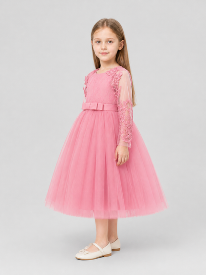 Dressy Pink Princess Dress with Full Skirt side view