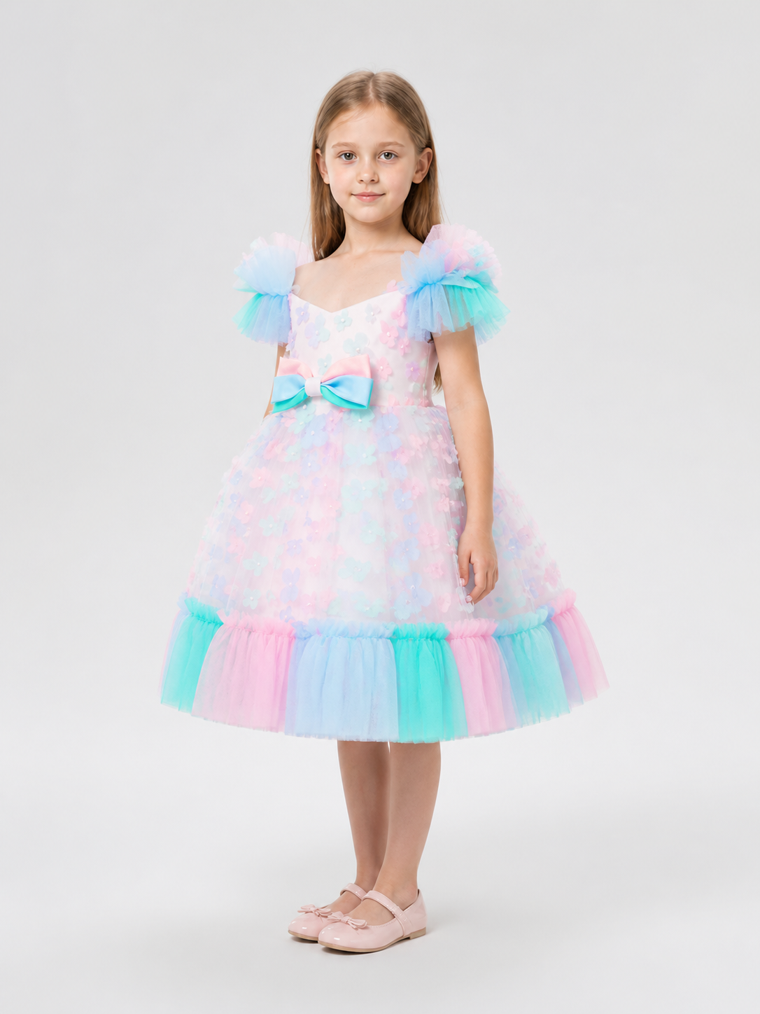 Festive Children’s Princess Dress with Tulle Skirt side view