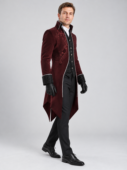 Burgundy Embroidered Vampire Carnival Tailcoat