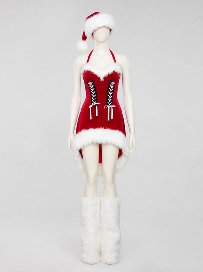 New Year's Costume, Red Dress with White Fuzzy Trim