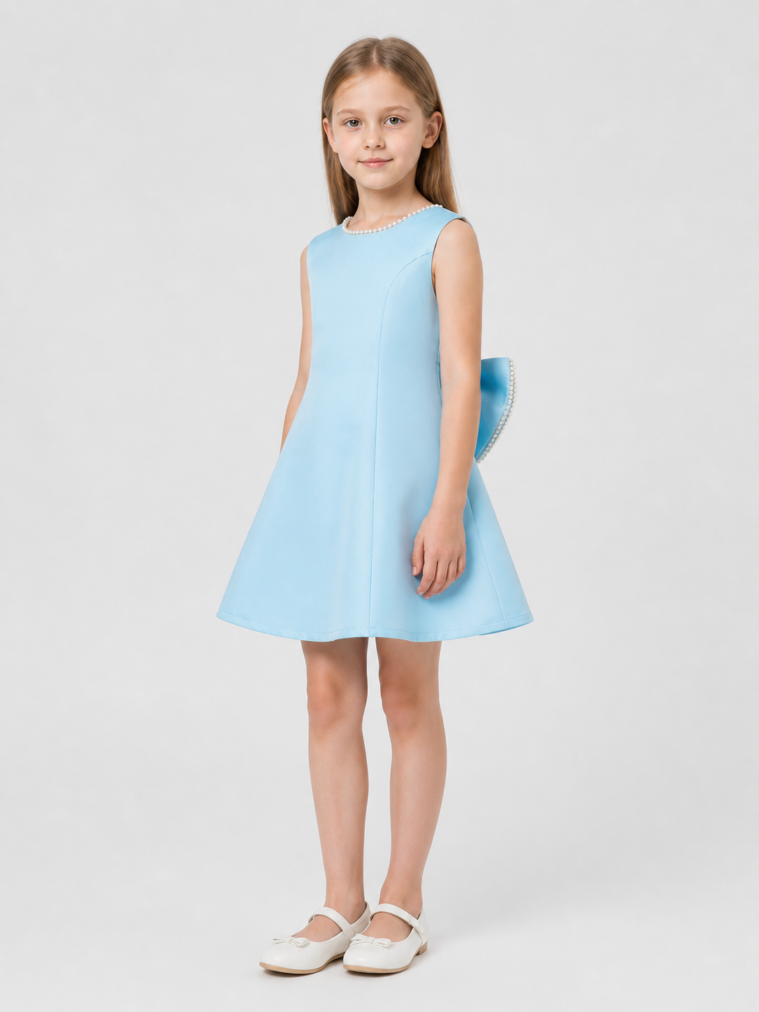 Girls' Dressy Sky Blue A-Line Dress side view